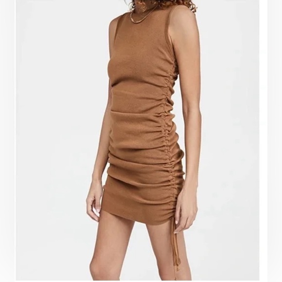 Lioness Military minds mini dress S brown Ruched sleeveless bodycon - Picture 1 of 11